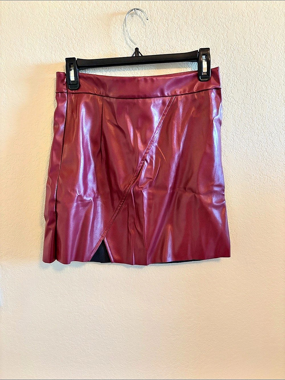 Faux Leather Mini Skirt in Red Like New